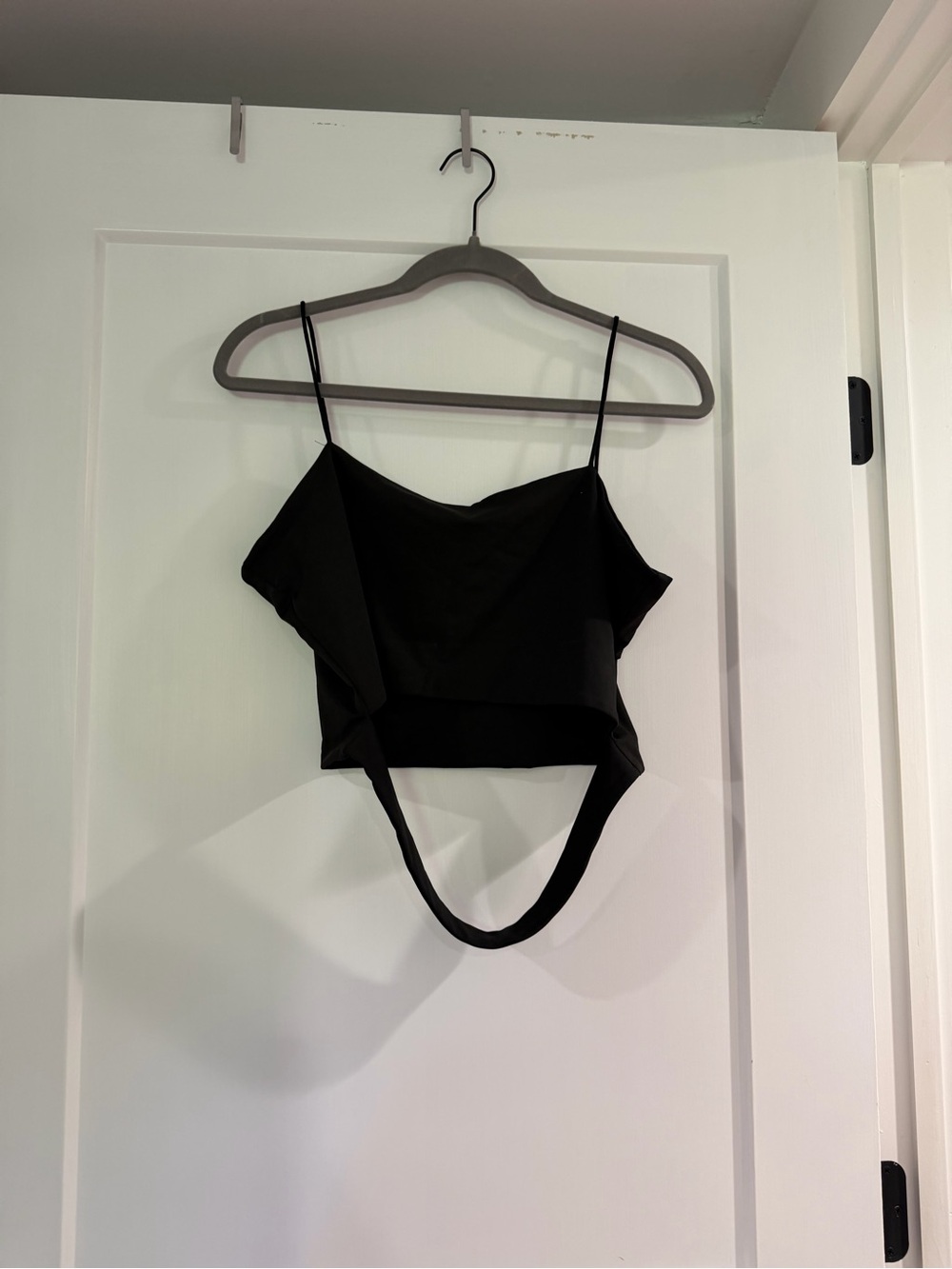 SHEIN Black Asymmetric Spaghetti-Strap Crop Top